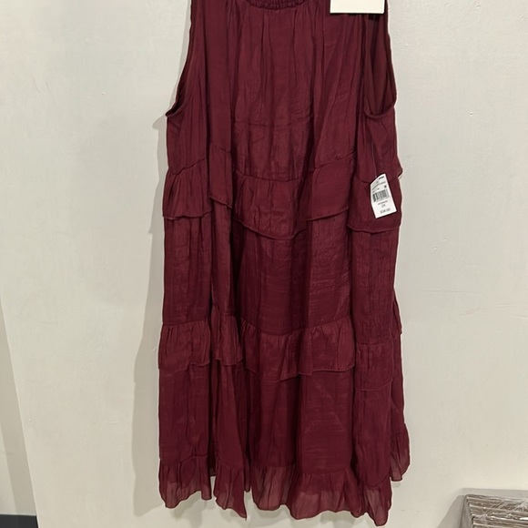 NWT GRACE + KARMA burgundy Ruffled Tiered Dress Size 2X boho midi - Picture 8 of 9